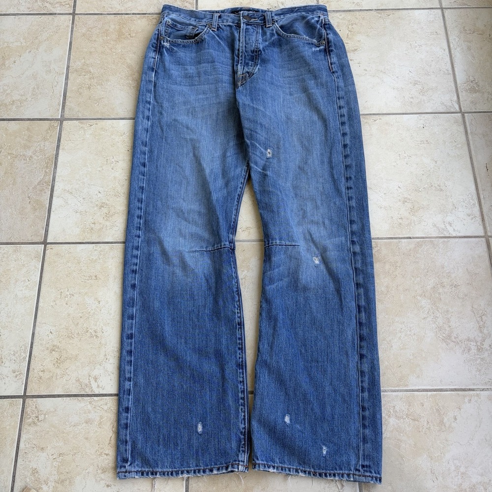 Ed Hardy Jeans Mens 32x32‎ Blue Bootcut Button Fly Grunge Distressed Denim Y2K